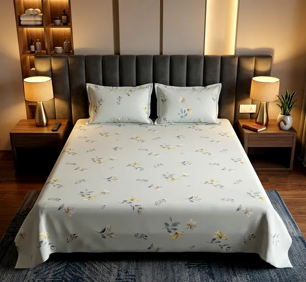 Serene_Meadow_Queen_Size_Bedsheet_Set_|_Cool_Blue_Botanical_Floral_Print_|_Ultra_Soft_Fabric_with_2_Pillow_Covers__|_90*100_Inch_|_140_GSM