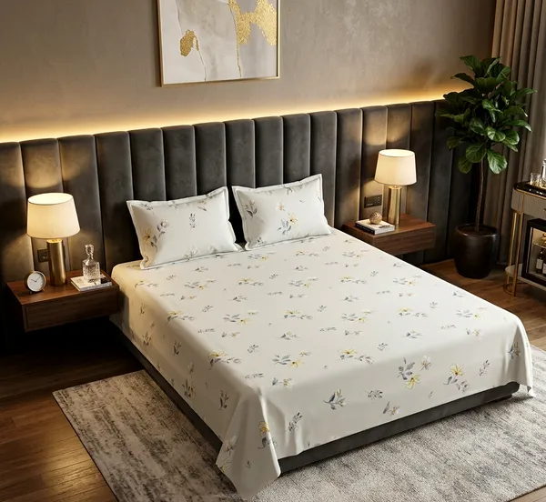 Serene_Meadow_Queen_Size_Bedsheet_Set_|_Cool_Blue_Botanical_Floral_Print_|_Ultra_Soft_Fabric_with_2_Pillow_Covers__|_90*100_Inch_|_140_GSM