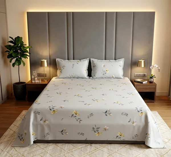 Serene_Meadow_Queen_Size_Bedsheet_Set_|_Cool_Blue_Botanical_Floral_Print_|_Ultra_Soft_Fabric_with_2_Pillow_Covers__|_90*100_Inch_|_140_GSM