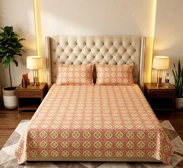 Signature_Pink_100_%_Cotton_Rich_Feel_Double_Bedsheet_Queen_Size_–_Ultra_Soft_with_2_Pillow_Cover_Floral_Design_|_90*100_Inch_|_140_GSM