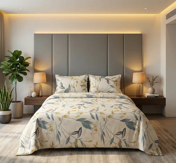 White_Sunlit_Blossom_100_%_Cotton_Rich_Feel_Flat_Double_Bedsheet_With_2_Pillow_Cover_|_90*100_Inch_|_140GSM_|_Queen_Size