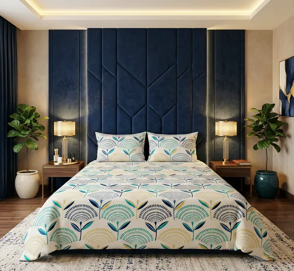 Serene_Blue_&_White_Floral_Paradise__100%_Cotton_Feel_Double_Bedsheet_With_2_Pillow_Cover_|_90*100_Inch_|_140_GSM_|_Queen_Size