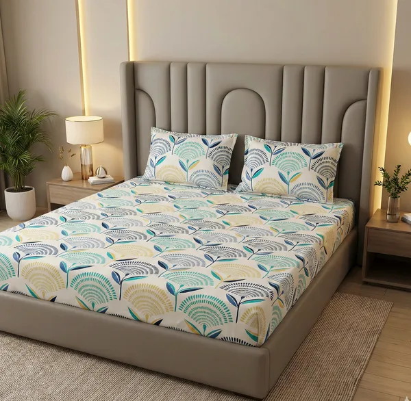 Serene_Blue_&_White_Floral_Paradise__100%_Cotton_Feel_Double_Bedsheet_With_2_Pillow_Cover_|_90*100_Inch_|_140_GSM_|_Queen_Size