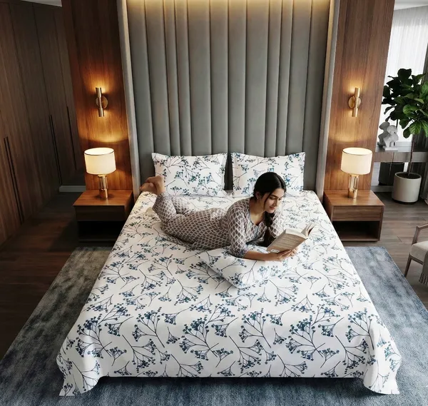 Luxury_White_&_Blue_Botanical_Print_Soft_Cotton_Feel_Super_King_Size_Double_Bedsheet_With_2_Pillow_Cover_|108*108_Inch_|_140_GSM