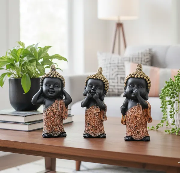 Black_&_Bronze_Baby_Monk_Buddha__Resin_Premium_&_Elegant_Standing_Buddha_Ebony_Figurine_Set_(Set_Of_3)