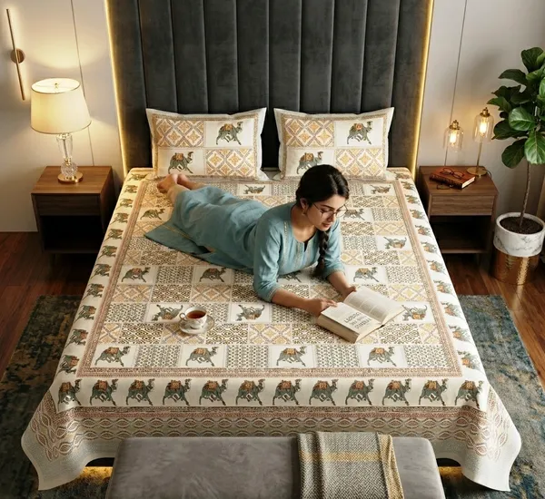Camel_and_Patchwork_Design_100%_Pure_Cotton_Super_King_Size_Double_Bedsheet_Set_with_2_Pillow_Covers_|_108*108_Inch_|_300_TC