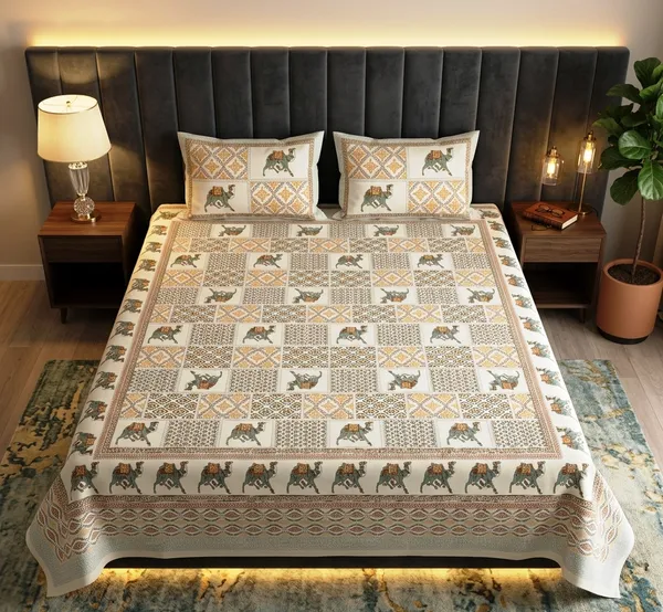 Camel_and_Patchwork_Design_100%_Pure_Cotton_Super_King_Size_Double_Bedsheet_Set_with_2_Pillow_Covers_|_108*108_Inch_|_300_TC
