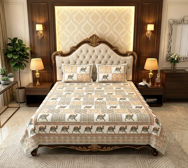 Camel_and_Patchwork_Design_100%_Pure_Cotton_Super_King_Size_Double_Bedsheet_Set_with_2_Pillow_Covers_|_108*108_Inch_|_300_TC