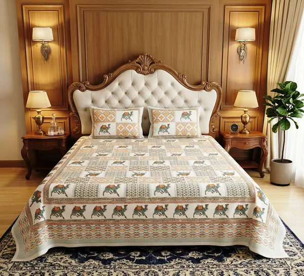 Camel_and_Patchwork_Design_100%_Pure_Cotton_Super_King_Size_Double_Bedsheet_Set_with_2_Pillow_Covers_|_108*108_Inch_|_300_TC