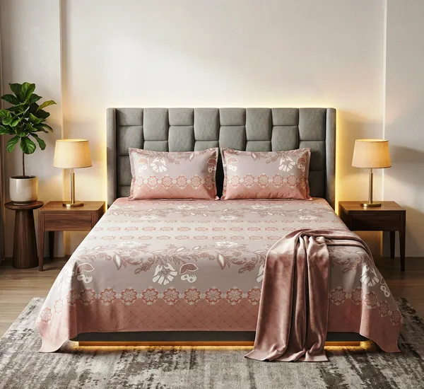 Pink_Paradise_Floral_100%_Cotton_Feel_Flat_Double_Bedsheet_With_2_Pillow_Cover_|_90*100_Inch_|_140_GSM_|_Queen_Size