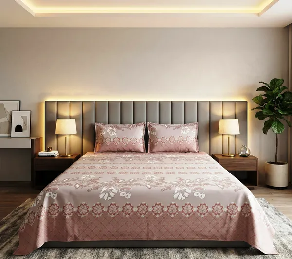 Pink_Paradise_Floral_100%_Cotton_Feel_Flat_Double_Bedsheet_With_2_Pillow_Cover_|_90*100_Inch_|_140_GSM_|_Queen_Size