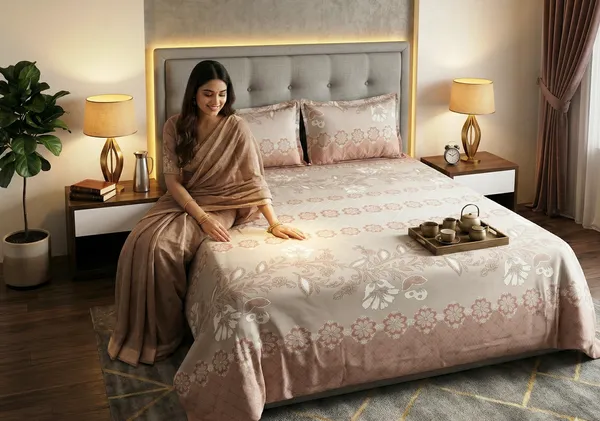 Pink_Paradise_Floral_100%_Cotton_Feel_Flat_Double_Bedsheet_With_2_Pillow_Cover_|_90*100_Inch_|_140_GSM_|_Queen_Size