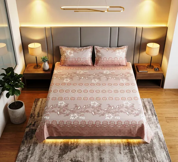 Pink_Paradise_Floral_100%_Cotton_Feel_Flat_Double_Bedsheet_With_2_Pillow_Cover_|_90*100_Inch_|_140_GSM_|_Queen_Size