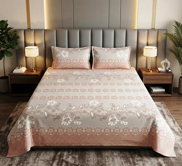 Pink_Paradise_Floral_100%_Cotton_Feel_Flat_Double_Bedsheet_With_2_Pillow_Cover_|_90*100_Inch_|_140_GSM_|_Queen_Size