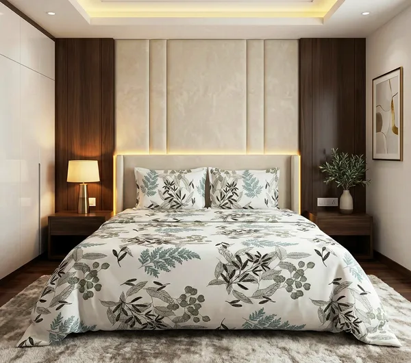 Sage_&_Slate_Leaf_Print_Premium_Glace_Cotton_Double_Bedsheet_With_2_Pillow_Cover_|_90*100_Inch_|_140_GSM_|_Queen_Size