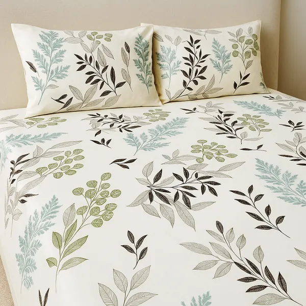 Sage_&_Slate_Leaf_Print_Premium_Glace_Cotton_Double_Bedsheet_With_2_Pillow_Cover_|_90*100_Inch_|_140_GSM_|_Queen_Size