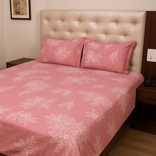 Blossom_Pink_Fitted__Cotton_Rich_Feel_Wrinkle_Free_Double_Bedsheet_|_72*78+6_Inch_|_120_GSM