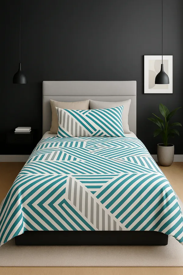 Green_&_White__100%_Cotton_Rich__Single_Bedsheet_With_1_Pillow_Cover_|_60*90_Inch_|__120_GSM