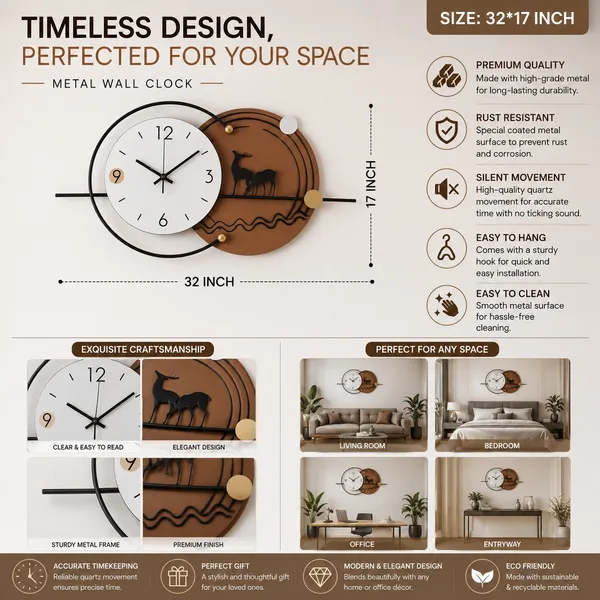 Brown_Metal_Premium_&_Elegant_Rustic_Brown_Deer_Wall_Clock