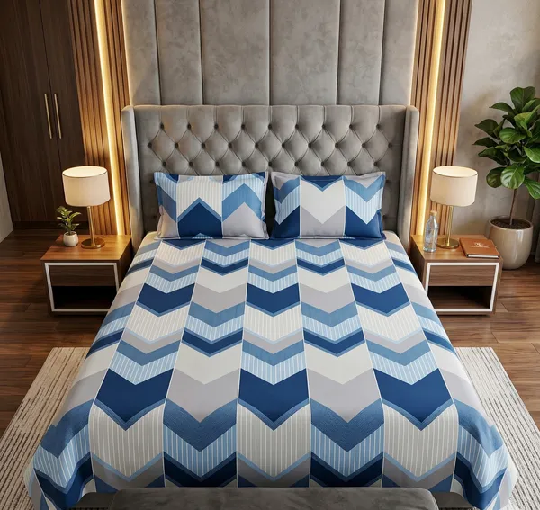Modern_Blue_Striped_Chevron_Light_Blue__100%_Cotton_Feel_Double_Bedsheet_with_2_Pillow_Cover|_90*100_Inch_|_140_GSM_|_Queen_Size