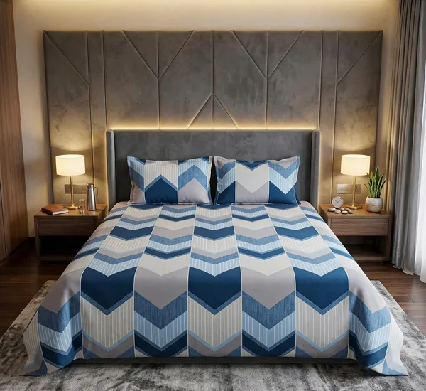 Modern_Blue_Striped_Chevron_Light_Blue__100%_Cotton_Feel_Double_Bedsheet_with_2_Pillow_Cover|_90*100_Inch_|_140_GSM_|_Queen_Size