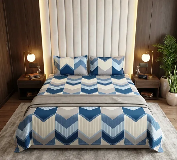 Modern_Blue_Striped_Chevron_Light_Blue__100%_Cotton_Feel_Double_Bedsheet_with_2_Pillow_Cover|_90*100_Inch_|_140_GSM_|_Queen_Size