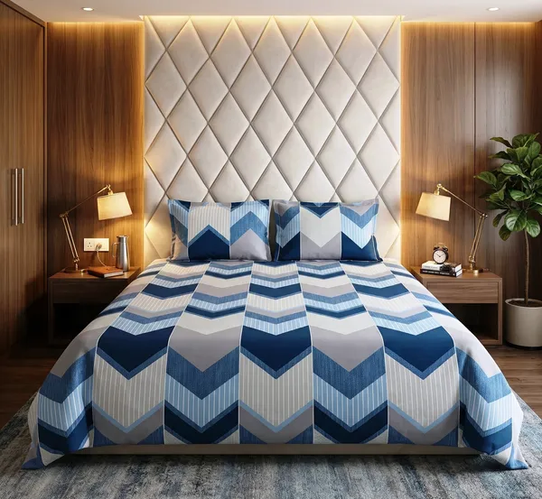 Modern_Blue_Striped_Chevron_Light_Blue__100%_Cotton_Feel_Double_Bedsheet_with_2_Pillow_Cover|_90*100_Inch_|_140_GSM_|_Queen_Size