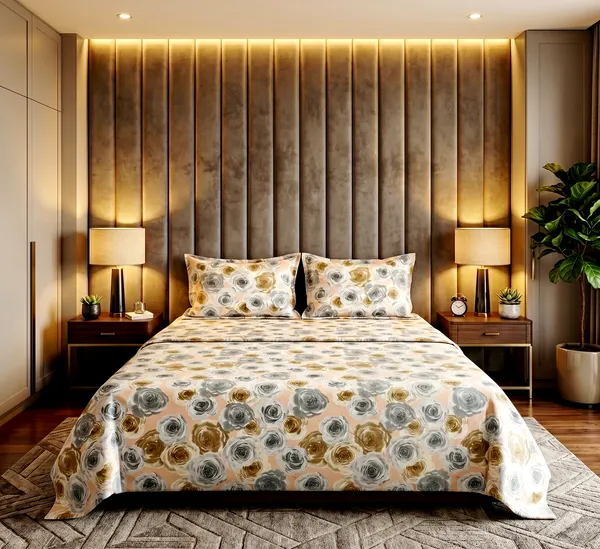 Peach_Gold_Rose_Print_Queen-Size_Bedsheet_Set_With_2_Pillow_Cover_|_Ultra_Soft_&_Premium_Design_|_90*100_Inch_|_140_GSM