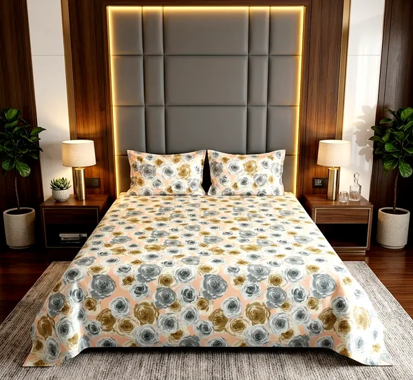 Peach_Gold_Rose_Print_Queen-Size_Bedsheet_Set_With_2_Pillow_Cover_|_Ultra_Soft_&_Premium_Design_|_90*100_Inch_|_140_GSM