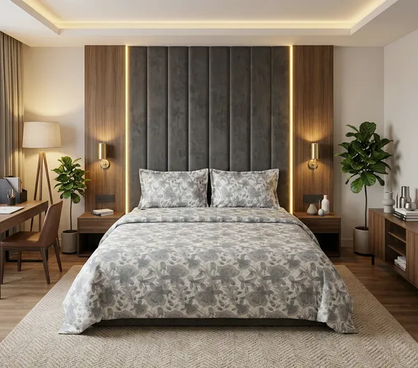 Premium_Grey_Floral_Soft_Cotton_Feel_Super_King_Size_Double_Bedsheet_Set_with_2_Pillow_Covers_For_Modern_Luxury_Bedroom_|_108*108_Inch_|_140_GSM