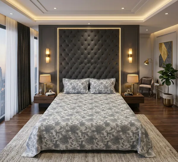 Premium_Grey_Floral_Soft_Cotton_Feel_Super_King_Size_Double_Bedsheet_Set_with_2_Pillow_Covers_For_Modern_Luxury_Bedroom_|_108*108_Inch_|_140_GSM