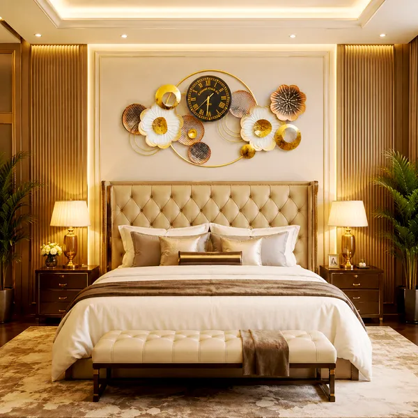 Cream_&_Gold_Metal_Premium_&_Elegant_Golden_Blossom_Wall_Clock