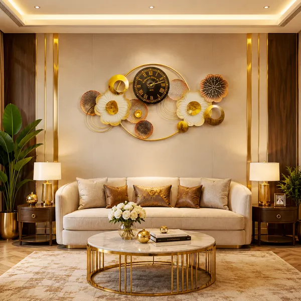 Cream_&_Gold_Metal_Premium_&_Elegant_Golden_Blossom_Wall_Clock