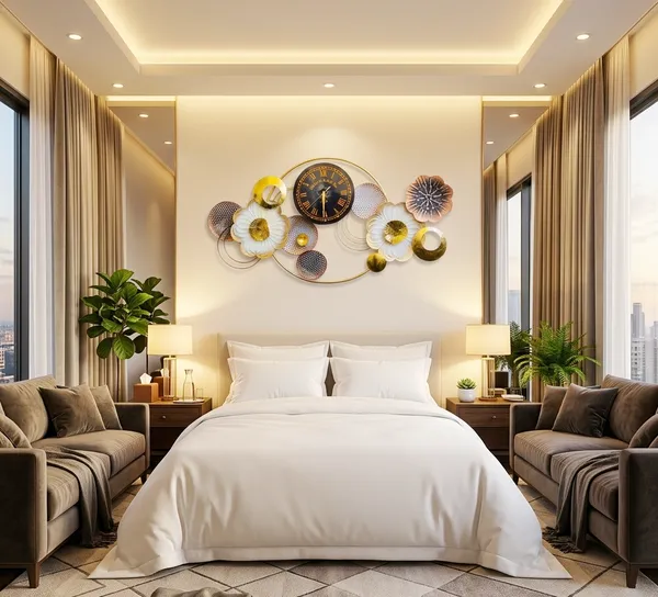 Cream_&_Gold_Metal_Premium_&_Elegant_Golden_Blossom_Wall_Clock