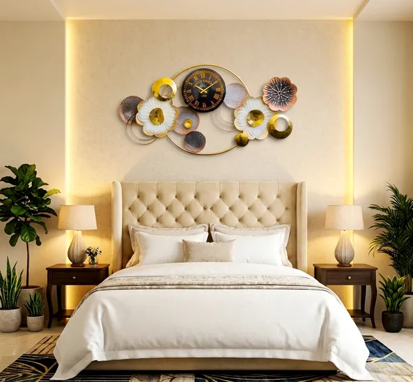 Cream_&_Gold_Metal_Premium_&_Elegant_Golden_Blossom_Wall_Clock