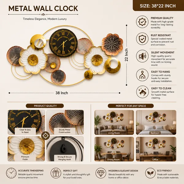 Cream_&_Gold_Metal_Premium_&_Elegant_Golden_Blossom_Wall_Clock