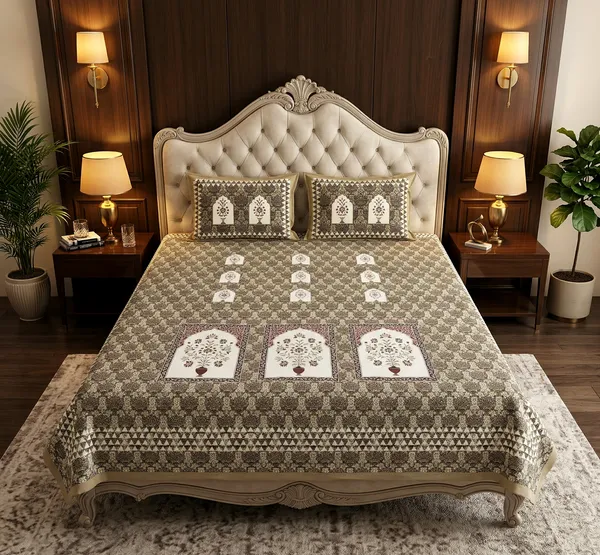 Royal_Floral_Arch_Print_100%_Pure_Cotton_Super_King_Size_Double_Bedsheet_With_2_Pillow_Cover__for_Elegant_Bedroom_|_108*108_Inch_|_300_TC