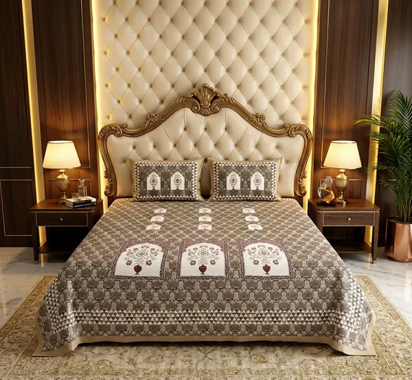 Royal_Floral_Arch_Print_100%_Pure_Cotton_Super_King_Size_Double_Bedsheet_With_2_Pillow_Cover__for_Elegant_Bedroom_|_108*108_Inch_|_300_TC