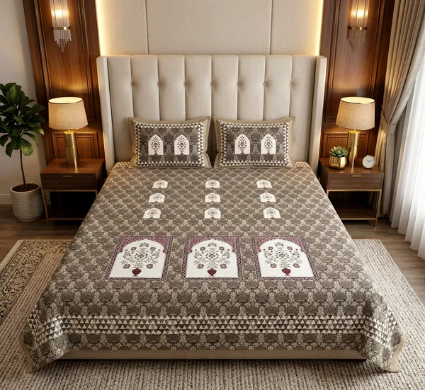 Royal_Floral_Arch_Print_100%_Pure_Cotton_Super_King_Size_Double_Bedsheet_With_2_Pillow_Cover__for_Elegant_Bedroom_|_108*108_Inch_|_300_TC
