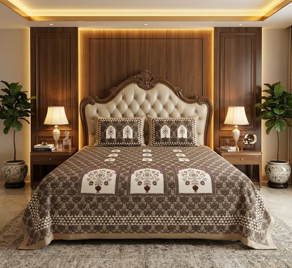 Royal_Floral_Arch_Print_100%_Pure_Cotton_Super_King_Size_Double_Bedsheet_With_2_Pillow_Cover__for_Elegant_Bedroom_|_108*108_Inch_|_300_TC