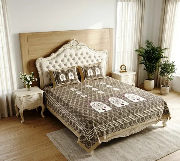 Royal_Floral_Arch_Print_100%_Pure_Cotton_Super_King_Size_Double_Bedsheet_With_2_Pillow_Cover__for_Elegant_Bedroom_|_108*108_Inch_|_300_TC