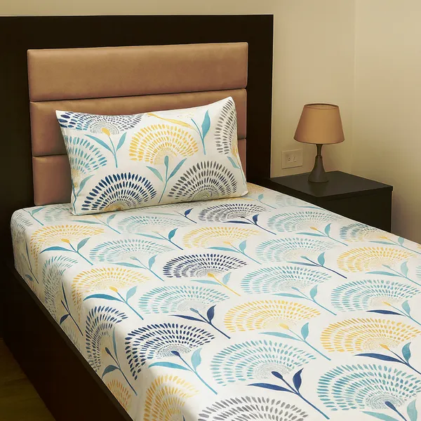 White_&_Blue_Soft_Cotton_Feel_Elegant_Floral_Single_Bedsheet_With_2_Pillow_Cover_|_60*90_Inch_|__120_GSM