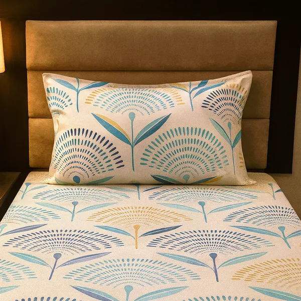 White_&_Blue_Soft_Cotton_Feel_Elegant_Floral_Single_Bedsheet_With_2_Pillow_Cover_|_60*90_Inch_|__120_GSM