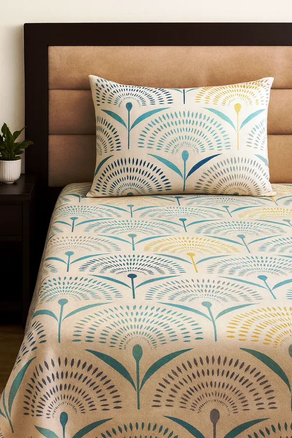 White_&_Blue_Soft_Cotton_Feel_Elegant_Floral_Single_Bedsheet_With_2_Pillow_Cover_|_60*90_Inch_|__120_GSM