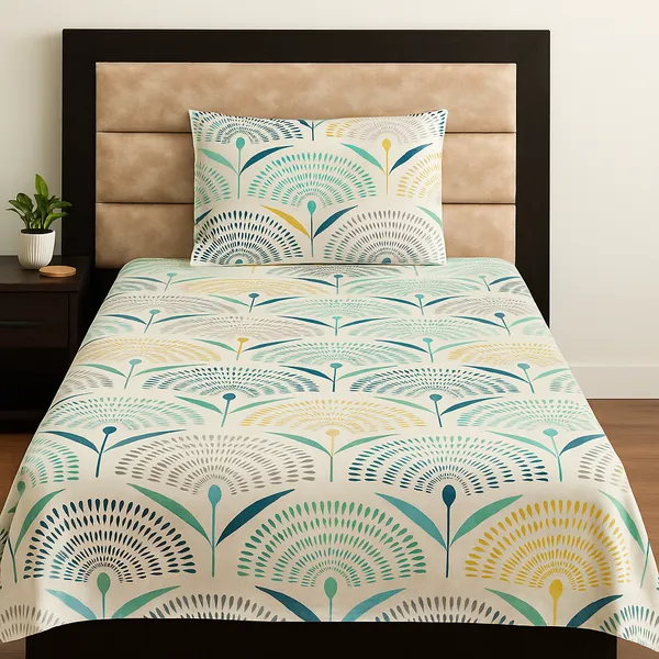 White_&_Blue_Soft_Cotton_Feel_Elegant_Floral_Single_Bedsheet_With_2_Pillow_Cover_|_60*90_Inch_|__120_GSM