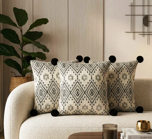 Set_of_3_Diamond_Geometric_Cushion_Covers_with_Black_Pom-Poms_|_Neutral_Farmhouse_&_Bohemian_Decor