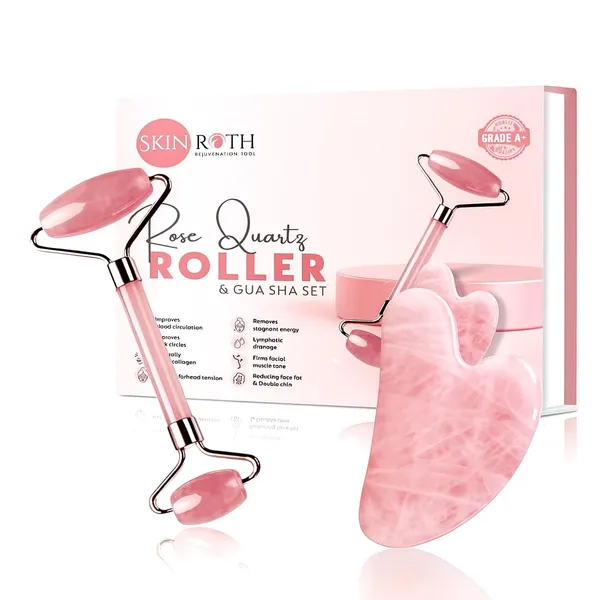 Grade_A+_Rose_Quartz_Roller_&_Gua_Sha_Set–Natural_Love_Stone_for_Anti-Aging,_Wrinkle_Reduction,_Puffiness_Relief,_Jade_Facial_Massager,_Beauty_Glowing_Skincare_Gift_Tool_(Light_Pink)