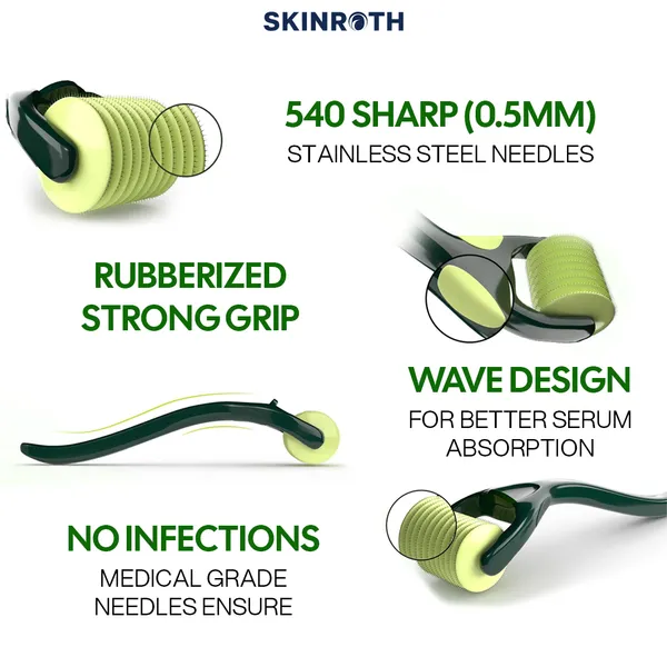540_Microneedle_0.5Mm_Derma_Roller__Food-Grade_Stainless_Steel_Microneedling_Tool_For_Face_&_Beard_Care__Compact_Design_For_Skincare_&_Facial_Rejuvenation_Unisex