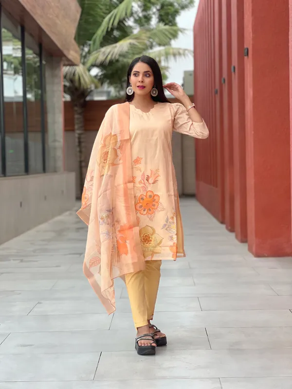 Beige_Chanderi_Cotton_Premium_&_Elegant_Straight_Kurti_With_Dupatta_Set_For_Women