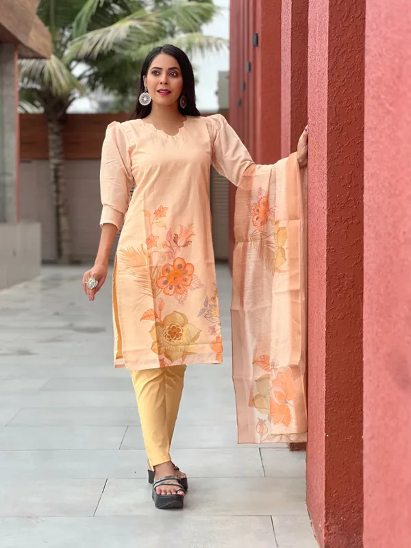 Beige_Chanderi_Cotton_Premium_&_Elegant_Straight_Kurti_With_Dupatta_Set_For_Women